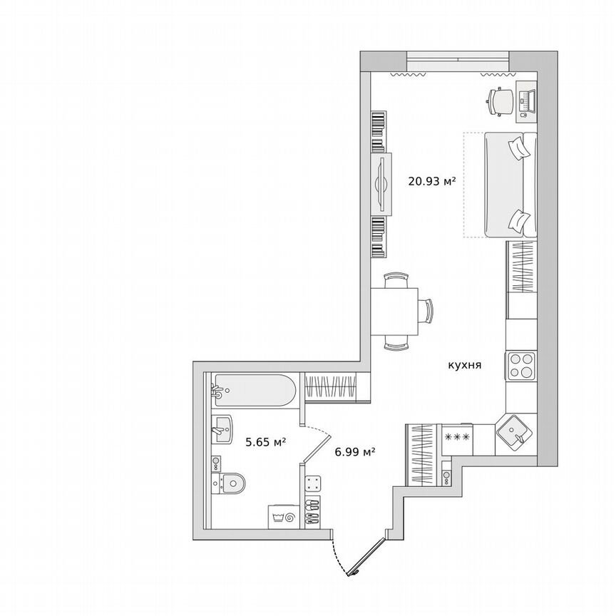 Квартира-студия, 33,6 м², 1/16 эт.