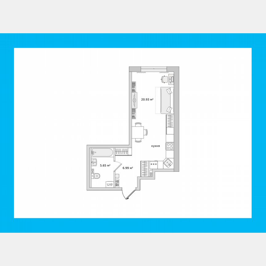 Квартира-студия, 33,6 м², 1/16 эт.