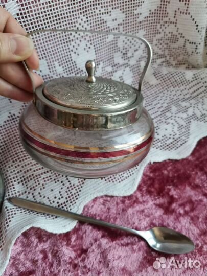 Сахарница и вазочка цветное стекло скань СССР