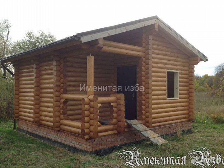 Баня с террасой 5х4м / оцилиндрованное бревно