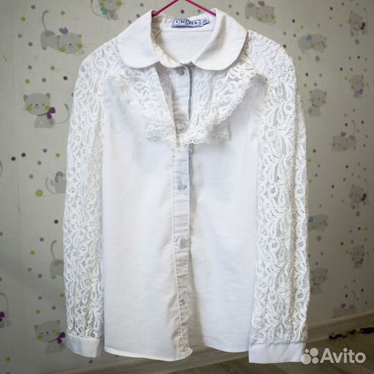 Белая нарядная блузка на 1 сентября. Р-р 140