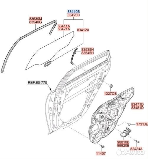 Стекло двери заднее левое Kia Optima K5 JF L4NA