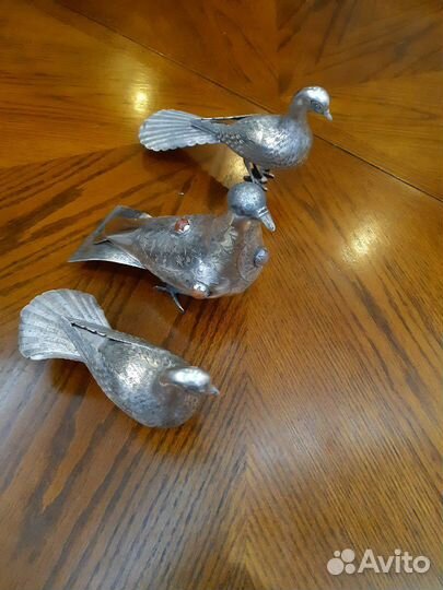 Голуби, павлин., статуэтка серебро, антиквариат. с