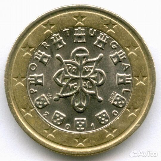 1 евро 2010 год. Португалия. Регулярный выпуск. Ти