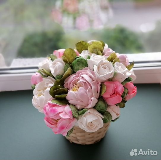 Зефирные букеты из пионов и роз / Зефирные цветы