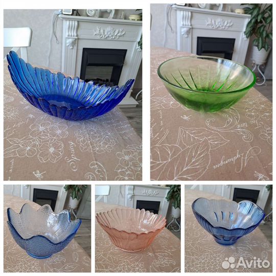 Винтажные вазы,салатники СССР Цветное стекло