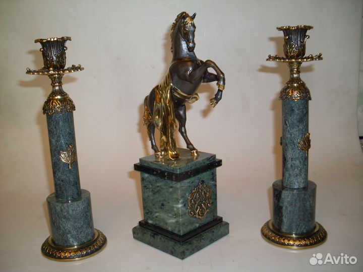 Подсвечники бронза-змеевик