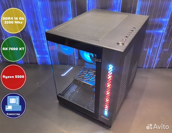 Игровой пк новый AMD5500-RX7600XT-16DDR4-EJL18-A520