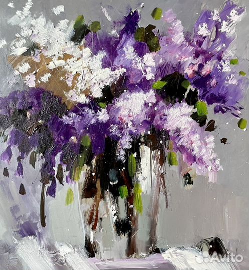 Букет из сирени картина маслом цветы 30*31,5см