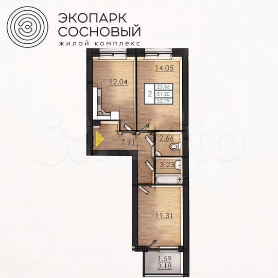 2-к. квартира, 51,1 м², 2/4 эт.