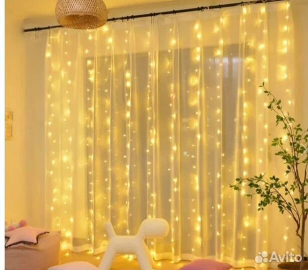 Гирлянда штора 3х2 тёплый свет
