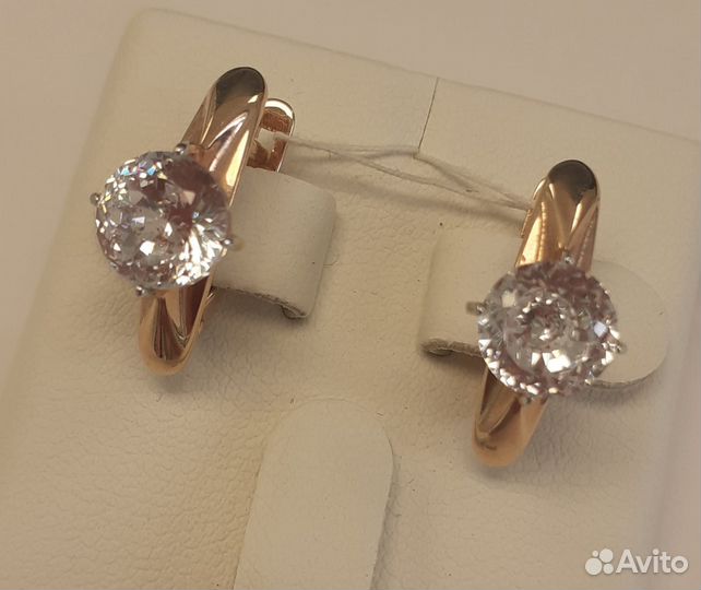 Серьги,Золото,585,Фианит Круг