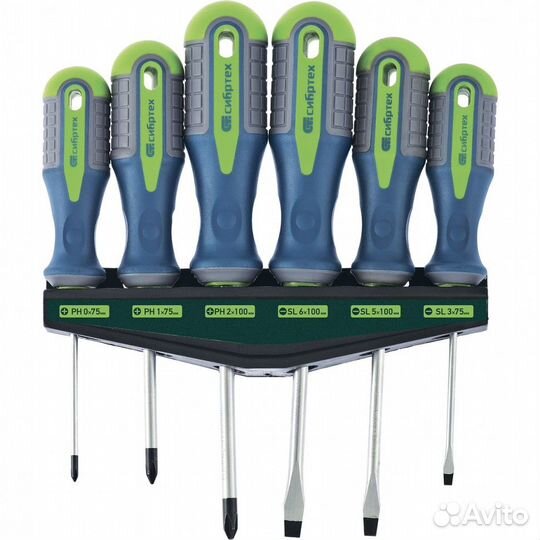 Набор отверток, CrV, трехкомпонентные рукоятки, 6
