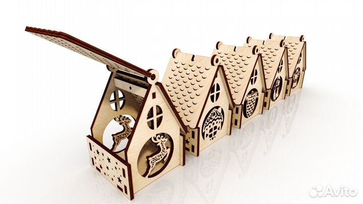 Домики деревянные на ёлку под свечку