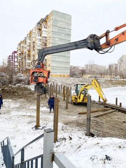 Погружения шпунтов экскаватором вибропогружателем