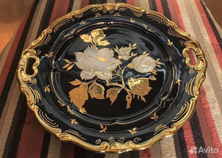 Фарфоровое блюдо с ручками, золото, Германия