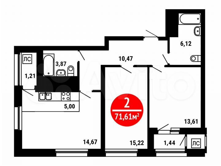 2-к. квартира, 71,6 м², 19/25 эт.