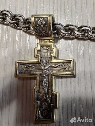 Мужская серебряная цепь с крестом