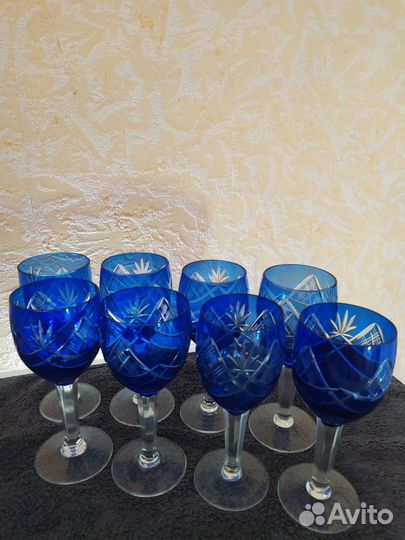 Фужеры двухцветное стекло, алмазная грань, СССР