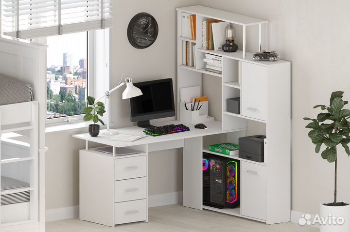 Компьютерный стол угловой со шкафами белый