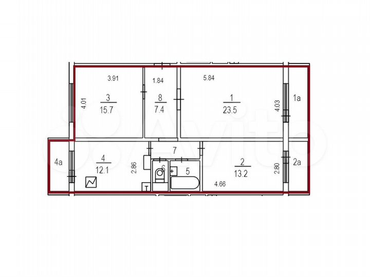 3-к. квартира, 78,6 м², 2/6 эт.