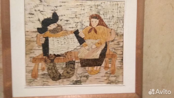 Картина на бересте Старость с гармонью