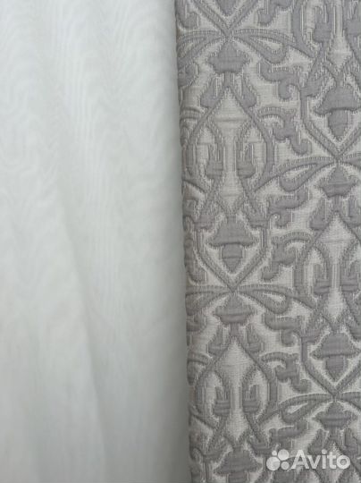 Комплект штор серый жаккард с однотонным тюлем