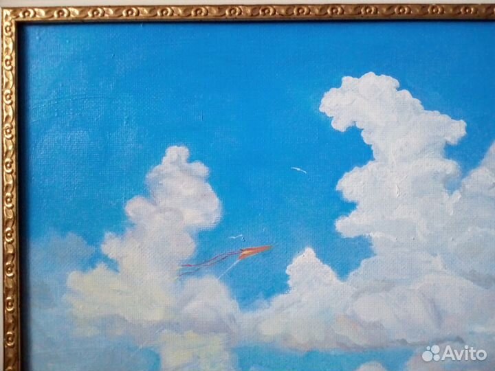 Интерьереая картина маслом в раме с пейзажем