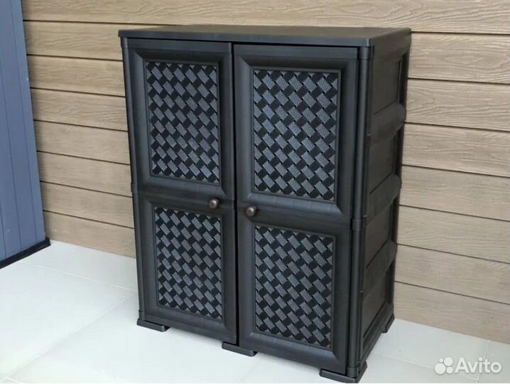 Тумба пластиковая под ротанг 3 полки