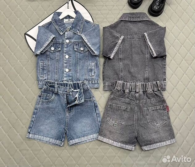 Джинсовый костюм с шортами, 98-128
