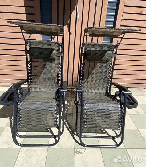 Кресло шезлонг с козырьком и подстаканником 2 шт
