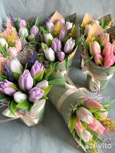 Букет из мыла ручной работы Тюльпаны из мыла