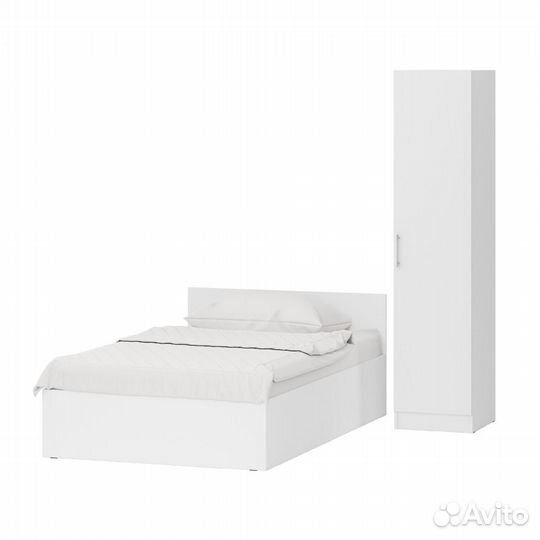 Кровать белая односпальная 1200 с пеналом Стандарт, цвет белый, спальное место 1200х2000 мм., без ма