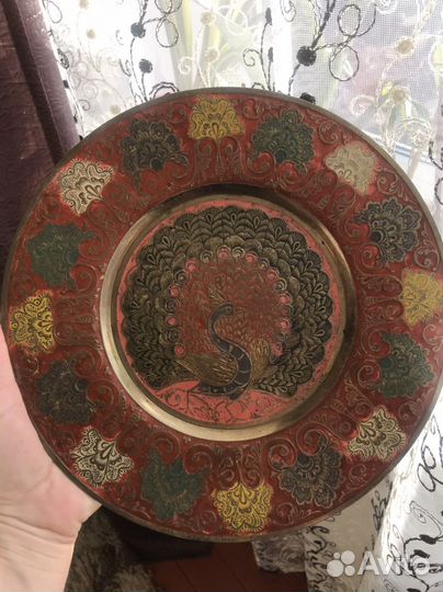 Тарелка ручной работы Павлин латунь Индия