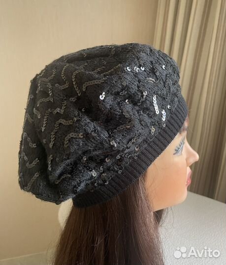 Берет женский черные пайетки
