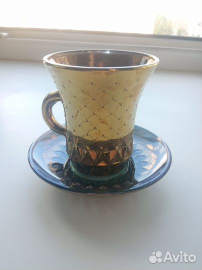 Кофейная пара чашка блюдце золотая Уршельский