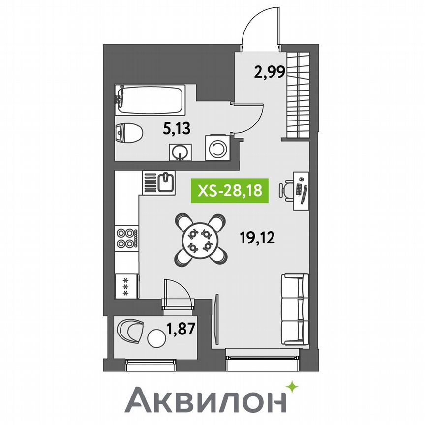 Квартира-студия, 28,2 м², 3/12 эт.