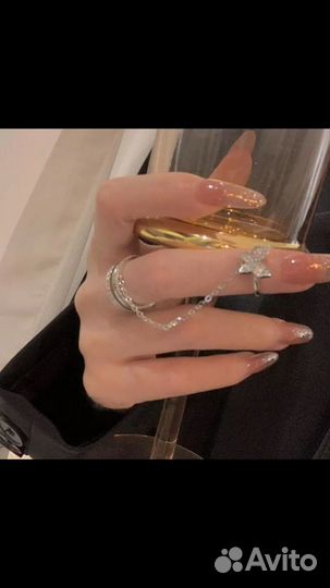 Кольцо с бабочкой двойное с цепочкой