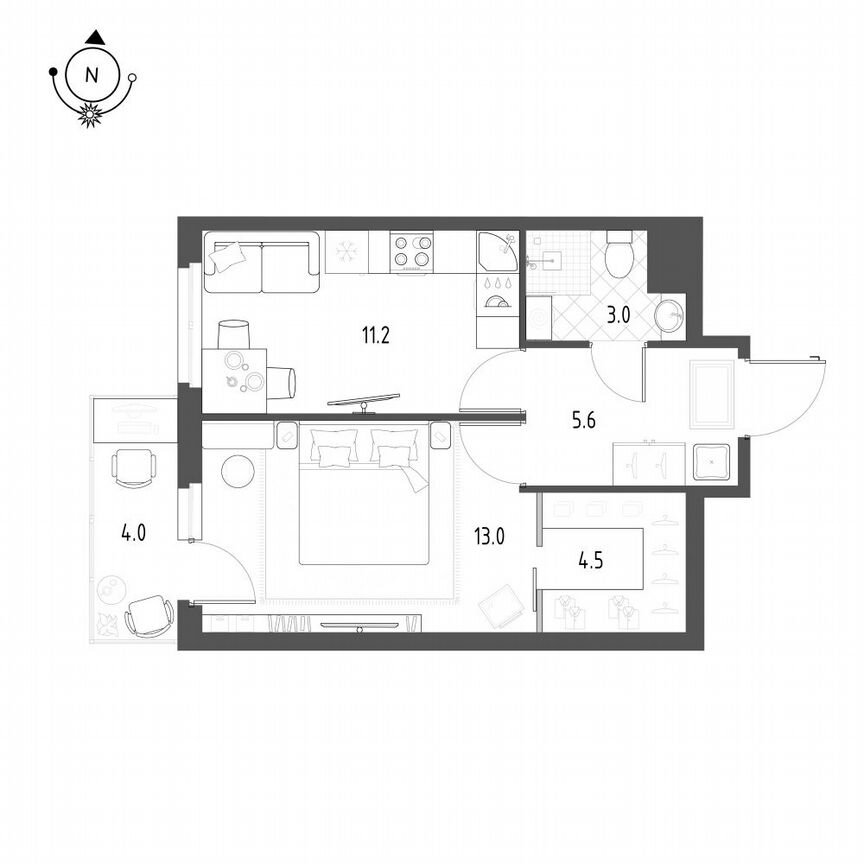 1-к. квартира, 38,4 м², 22/25 эт.