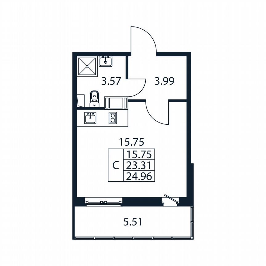 Квартира-студия, 25 м², 5/12 эт.