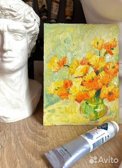 Картина маслом желтые цветы одуванчики