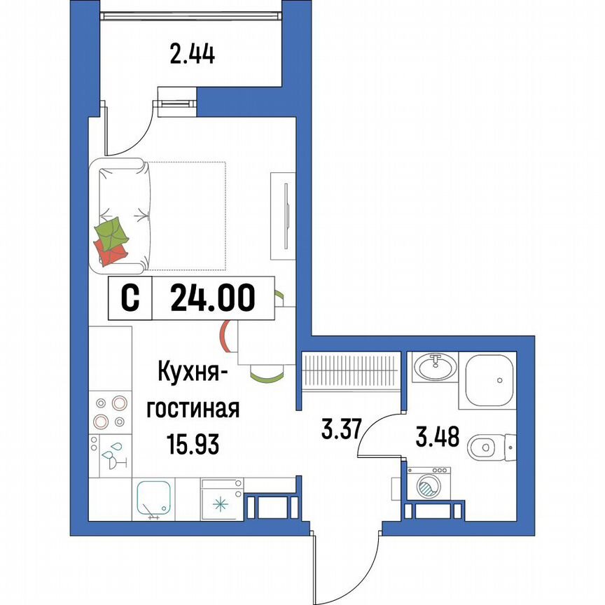 Квартира-студия, 24 м², 6/16 эт.