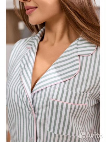 Пижама женская с шортами и рубашкой из хлопка