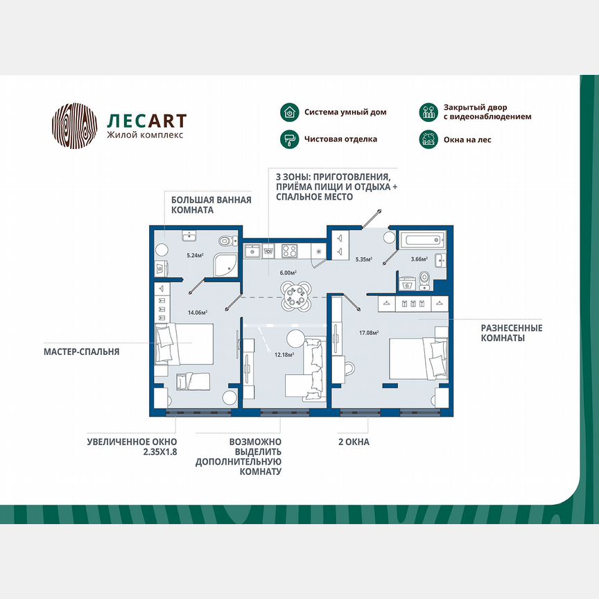 2-к. квартира, 63,6 м², 1/12 эт.