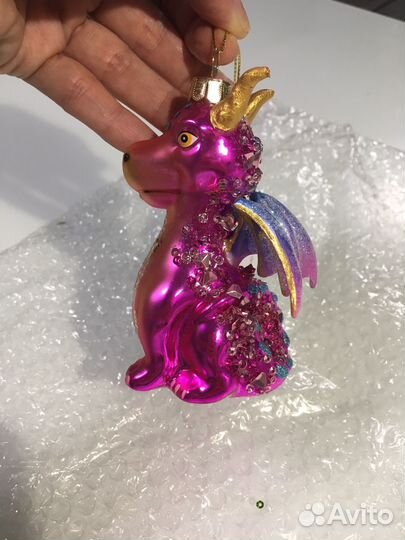 Елочная игрушка новая стекло дракон символ