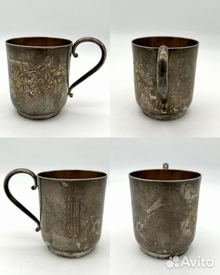 Кофейная пара чашка блюдце серебро 84 проба 197,7г