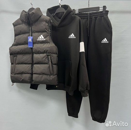 Мужской флисовый спортивный костюм Adidas тройка