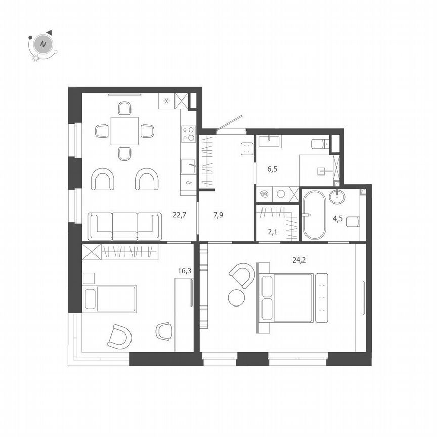 2-к. квартира, 84,2 м², 4/9 эт.