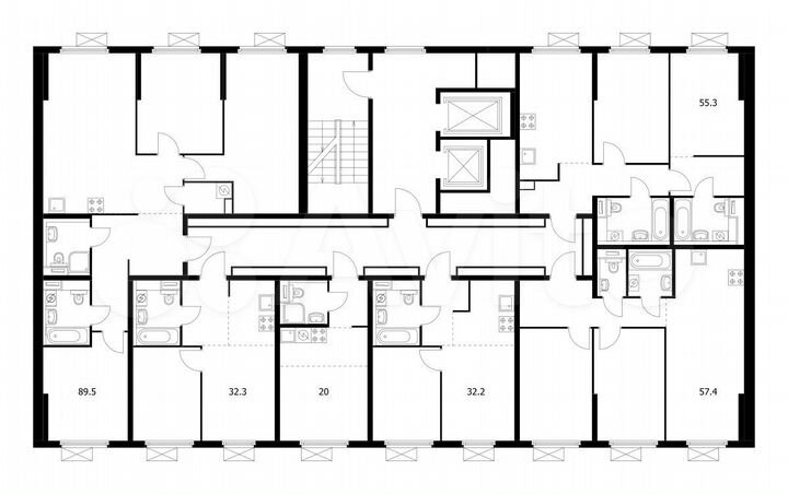 2-к. квартира, 55,3 м², 13/16 эт.