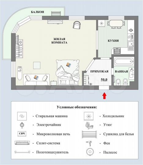 1-к. квартира, 60 м², 7/10 эт.